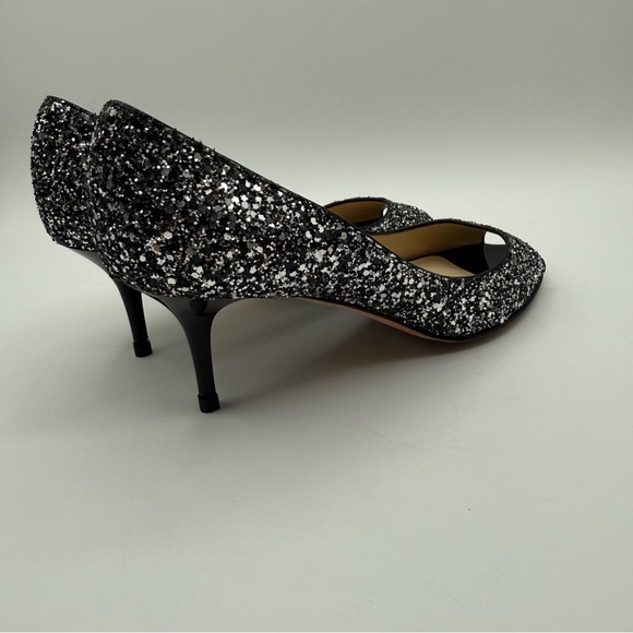 Jimmy Choo ISABEL COARSE GLITTER FABRIC SILVER-BLACK  Peep Toes Pumps SZ 36.5 - Picture 4 of 17